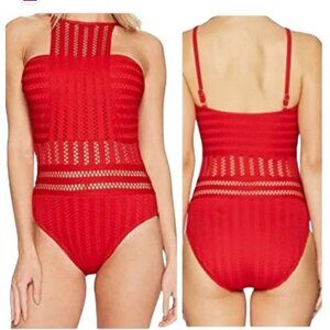 KENNET COLE NY.Red Crochet One-Piece Swimsuit Womens Small‎ Adjustable Straps